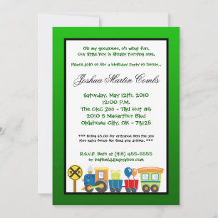 5x7 Choo Choo Train Gree Birthday Party Invitation