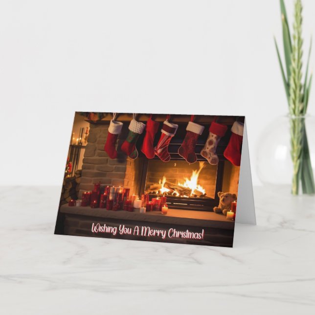 5x7 Christmas Card – Cozy Fireplace and Stockings  (Front)