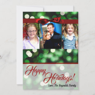 5x7 Christmas Green Bokeh Lights Twinkl PHOTO Card