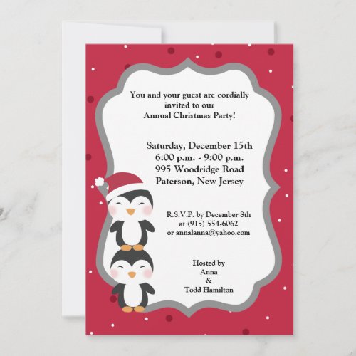 5x7 Christmas Hat Penguin Invitation