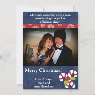 5x7 Christmas Holly on Candy Canes Invitation