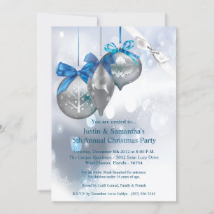 5x7 Christmas Invitation Ornaments Snowflakes Snow