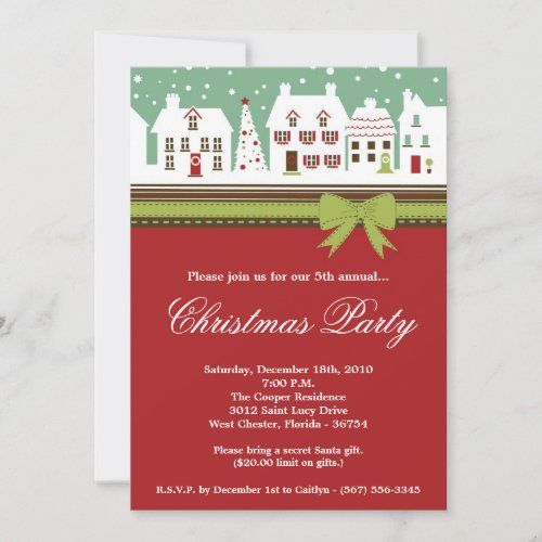 5x7 Christmas Village Town Christmas Invitation