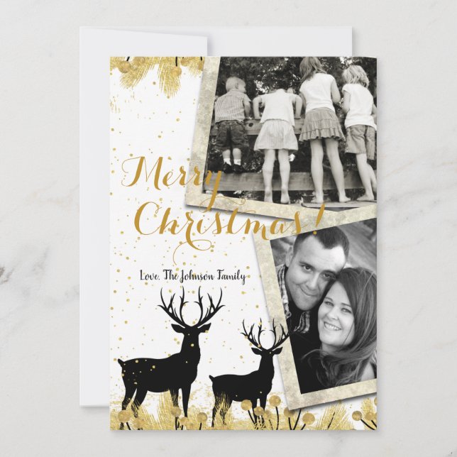 5x7 Christmas XMAS Gold Deer Buck Doe PHOTO Card (Front)
