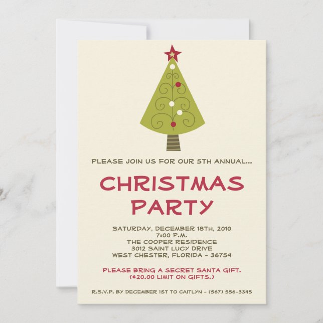 5x7 Christmas XMAS Tree Christmas Party Invitation (Front)