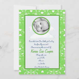 5x7 Circle with Wings PHOTO Birth Announcement