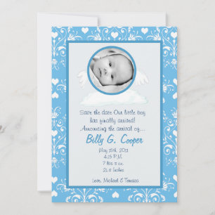 5x7 Circle with Wings PHOTO Birth Announcement