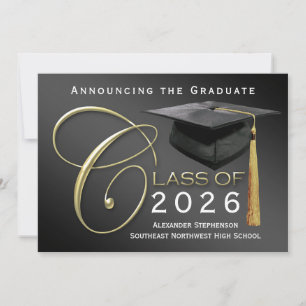 5x7 Class of 2026 Black Graduation Announcement