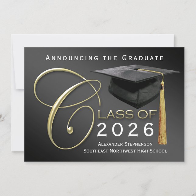 5x7 Class of 2026 Black Graduation Announcement (Front)