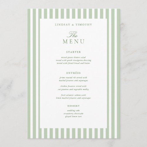 5x7" Classic Green Wedding Table Menu Cards