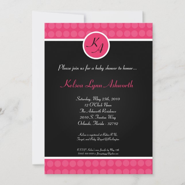 5x7 Colorful Pink Polka Dot Baby Shower Invitation (Front)