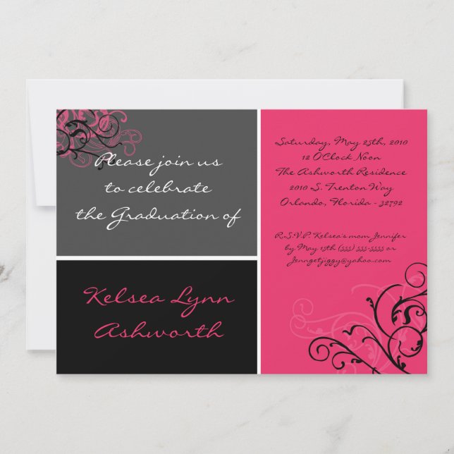 5x7 Colorful Pink Square Box Graduation Invitation (Front)