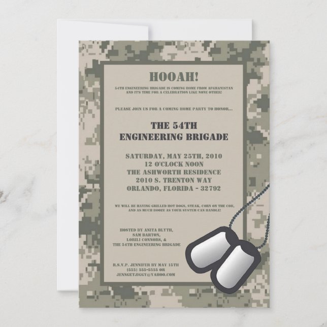 5x7 Coming Home Invitation ARMY Camo ACU Print (Front)