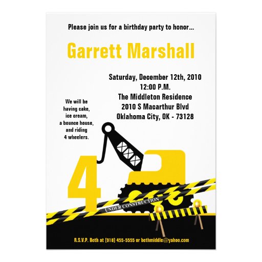 Bulldozer Birthday Invitations 6