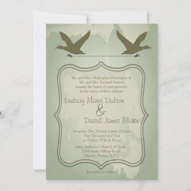 5x7 Country Duck Hunting Rustic Wedding Invitation (Front)
