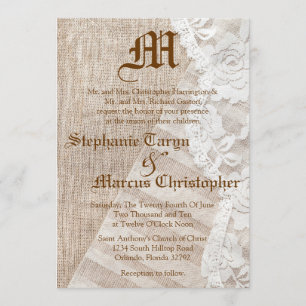 5x7 Country Lace Handkerchief Wedding Invitation