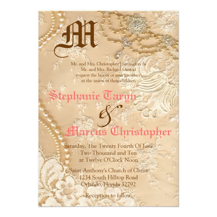 5x7 Country Lace Victorian Vint Wedding Invitation Personalized Announcement