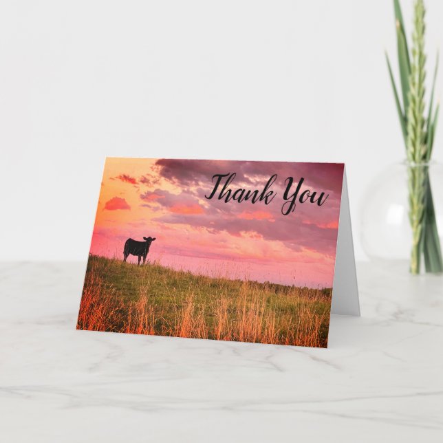 5x7 Cow Silhouette at Sunset Thank You Card (Front)