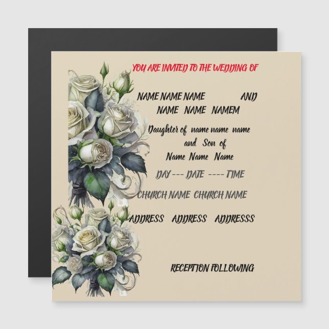 5x7 creme rose wedding invite (Front/Back)