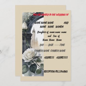 5x7 Creme Rose Wedding Invite by CREATIVEWEDDING at Zazzle