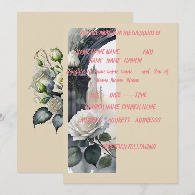 5x7 creme rose wedding invite (Front/Back)