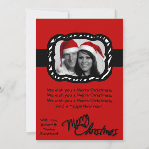 5x7 Crimson Red Black Band PHOTO Christmas Card