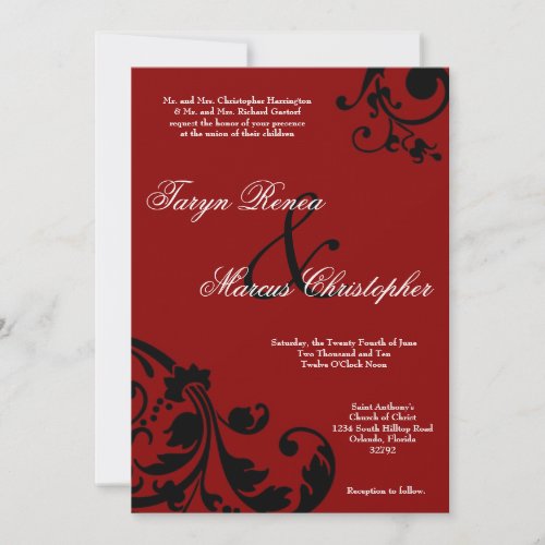 5x7 Crimson Red Floral Linen Wedding Invitation