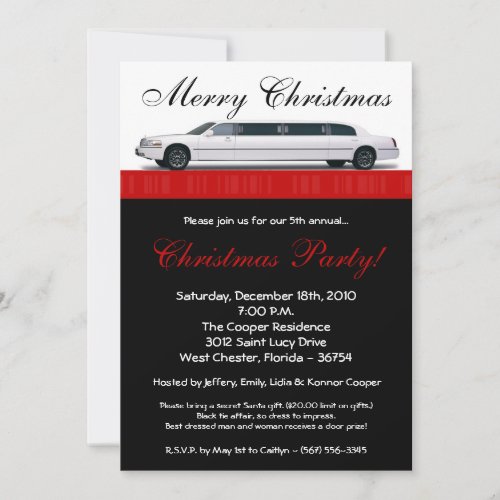 5x7 Crimson Red Limo Christmas Party Invitation