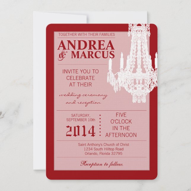 5x7  Crystal Chandelier Glitz Wedding Invitation (Front)
