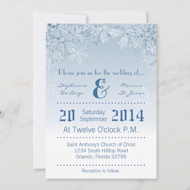 5x7 Crystal Snowflakes Winter Wedding Invitation (Front)