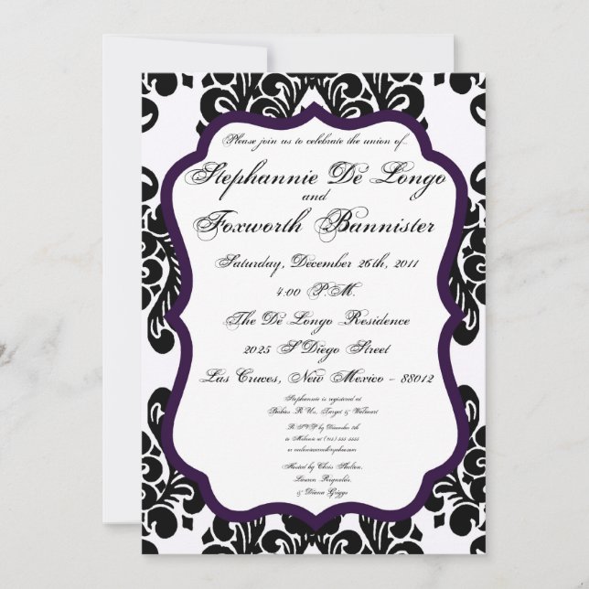 5x7 Damask Lace Fancy Elegant Wedding Invitations (Front)