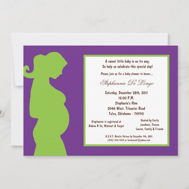 5x7 Dark Purple Baby Shower Invitation (Front)