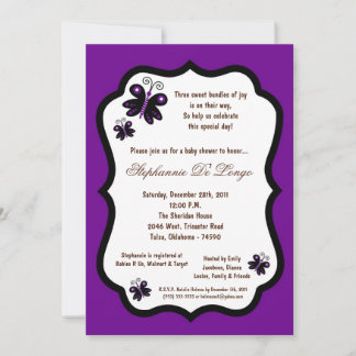 5x7 Dark Purple Butterfly Baby Shower Invitation