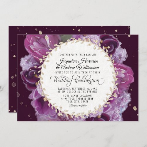 5x7 Deep Lavender Purple Floral Pastel Leaf Wreath Invitation