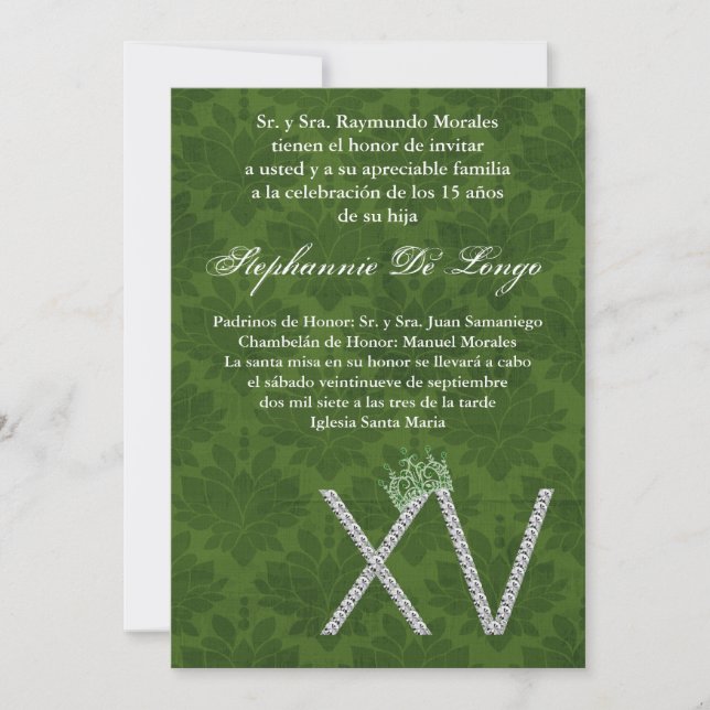 5x7 Diamond Emeral Quinceanera Birthday Invitation (Front)