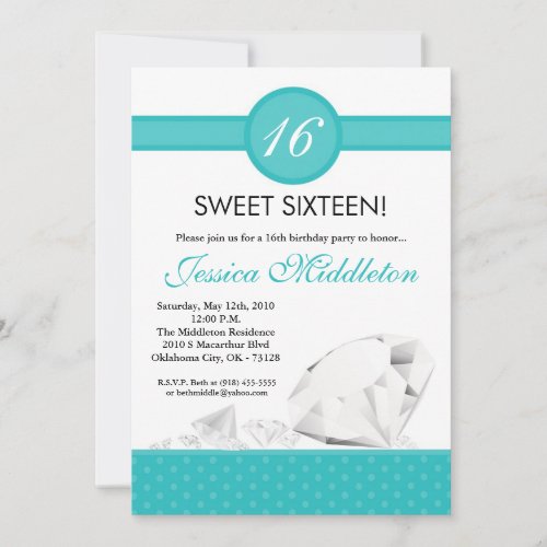 5x7 Diamonds Jewels Sweet 16 Birthday Invitation