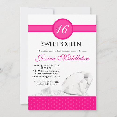 5x7 Diamonds Jewels Sweet 16 Birthday Invitation