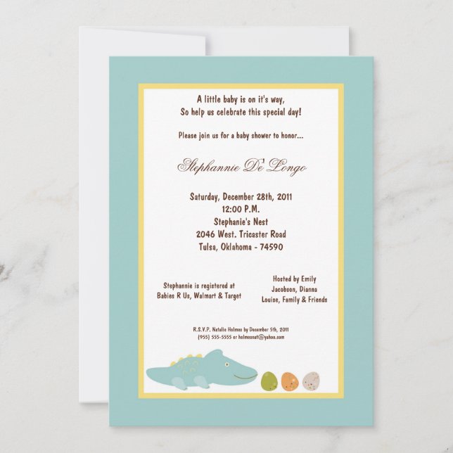 5x7 Dinosaur Baby Shower Invitation (Front)