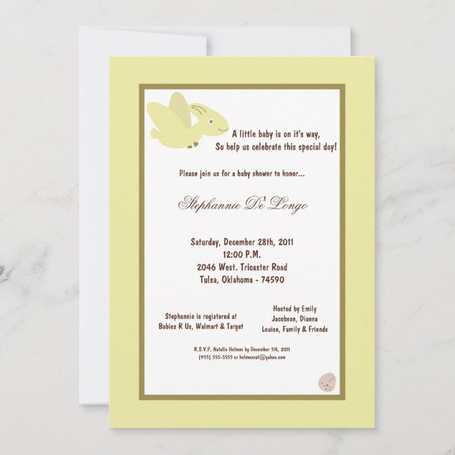 5x7 Dinosaur Baby Shower Invitation (Front)