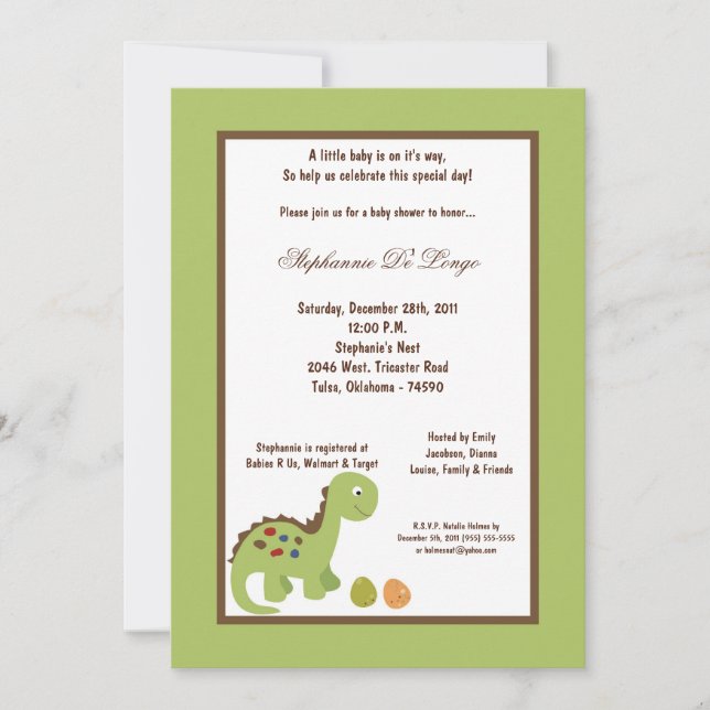 5x7 Dinosaur Baby Shower Invitation (Front)