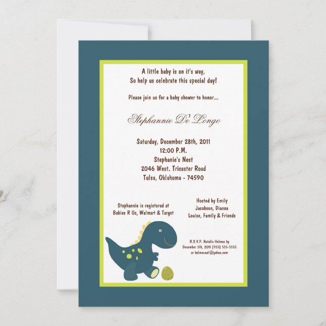 5x7 Dinosaur Baby Shower Invitation (Front)