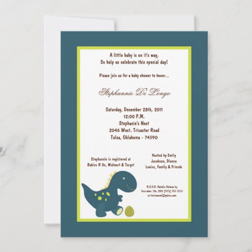 5x7 Dinosaur Baby Shower Invitation