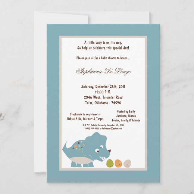 5x7 Dinosaur Baby Shower Invitation (Front)
