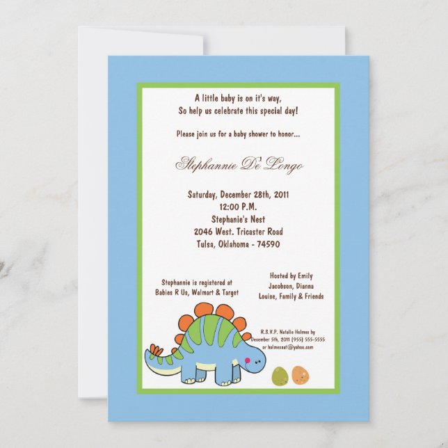5x7 Dinosaur Baby Shower Invitation (Front)