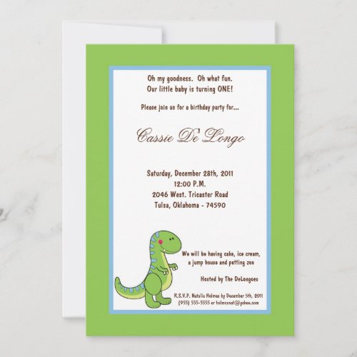 5x7 Dinosaur Birthday Party Invite