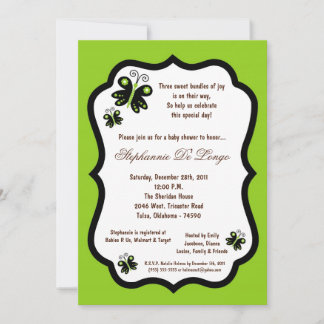 5x7 Electric Green Butterfly Baby Shower Invitation