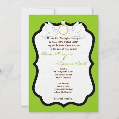5x7 Electric Green Dove Diamond Wedding Invitation