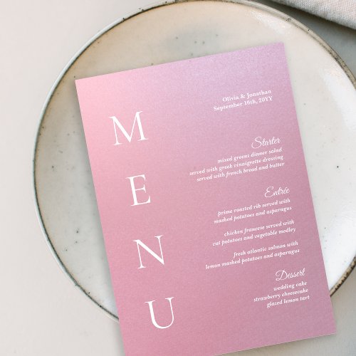 5x7 Elegant Ombre Pink Wedding Table Menu Card
