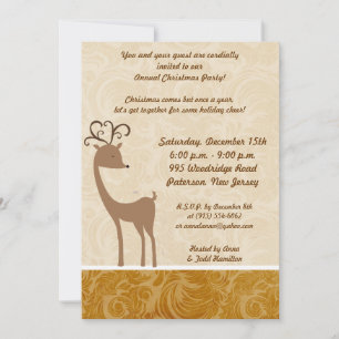 5x7 Elegant Reindeer Golden Scrolls Invitation