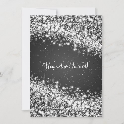 5x7 Elegant Wedding Sparkling Wave Black Invitation